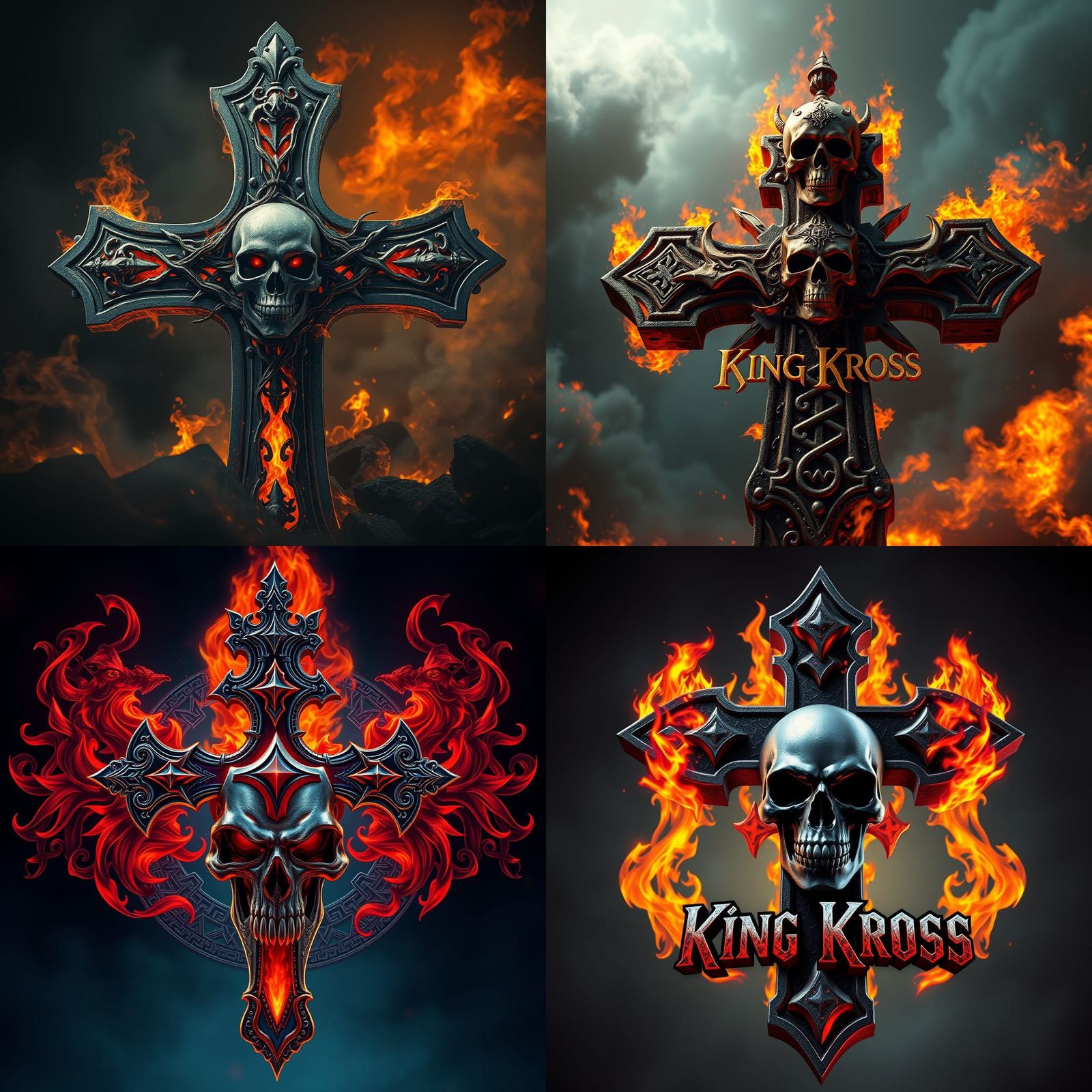 King Kross Logo with Flames and Skull