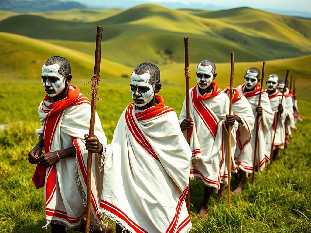 Traditional Xhosa Young Men's Initiation Rite in White Kaoli...