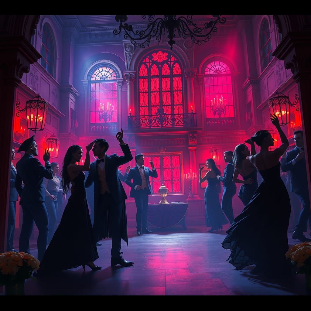 Vampires Dancing in Dark Synthwave Mansion
