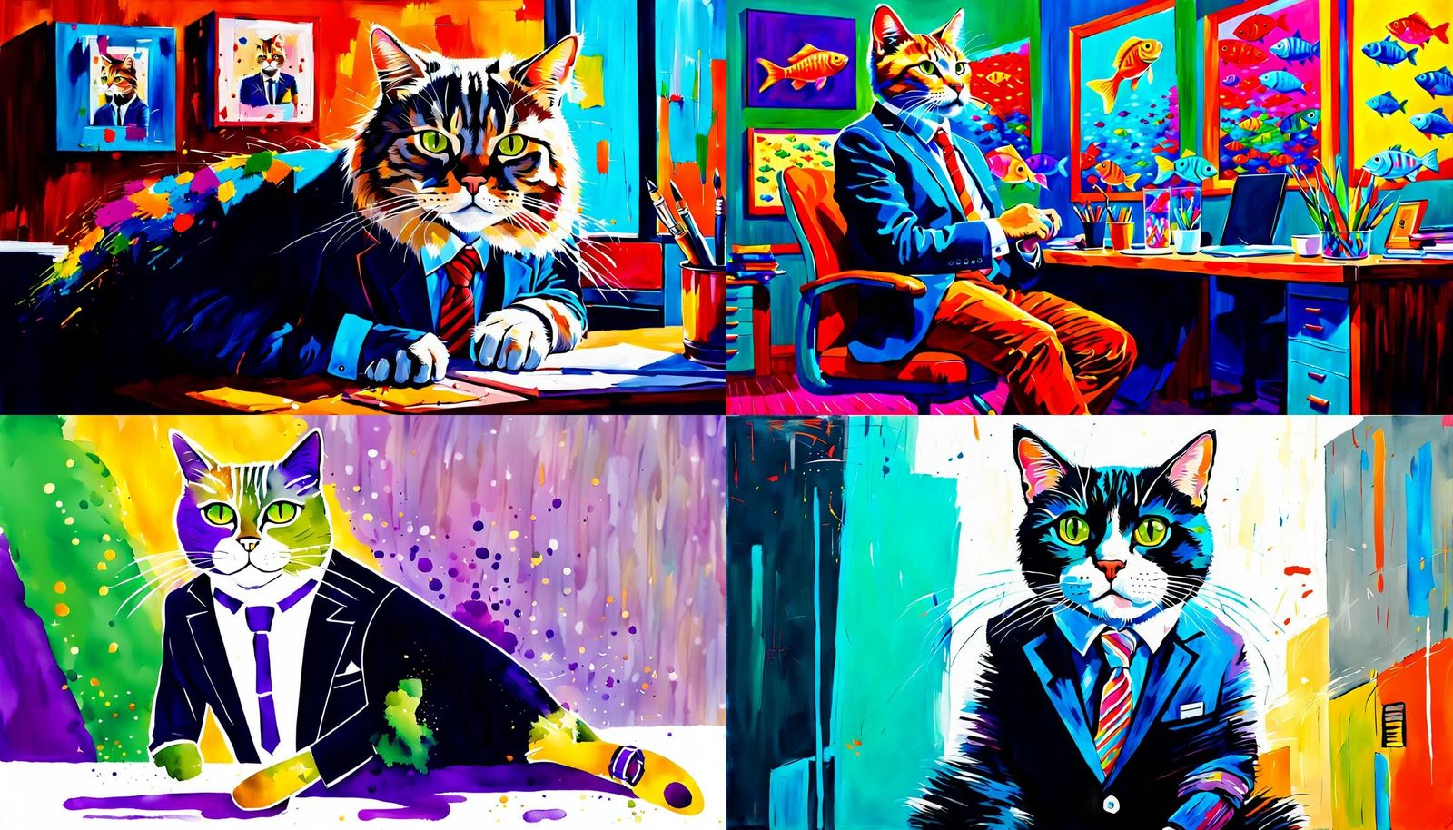 Cat in Business Suit: Acrylic on Canvas