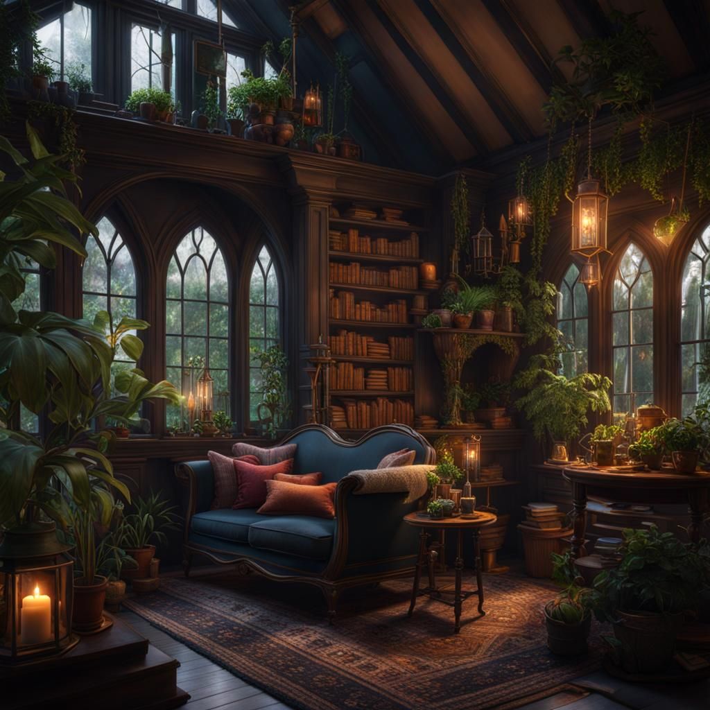 Romantic Dark Academia Cottage with Sunroom