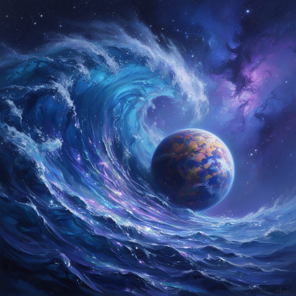 Cosmic Dust and Water Wave Engulfs Planet