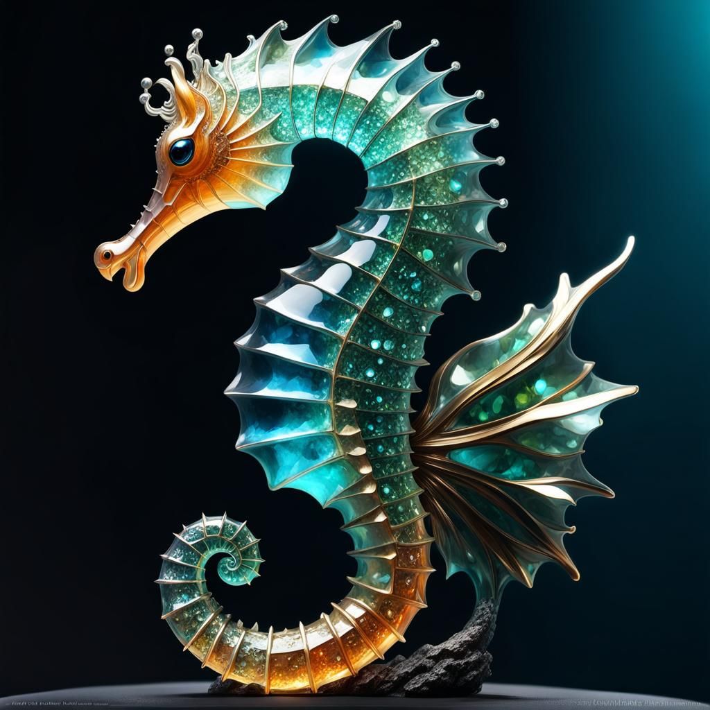 Gemstone Seahorse Digital Art, Highly Detailed