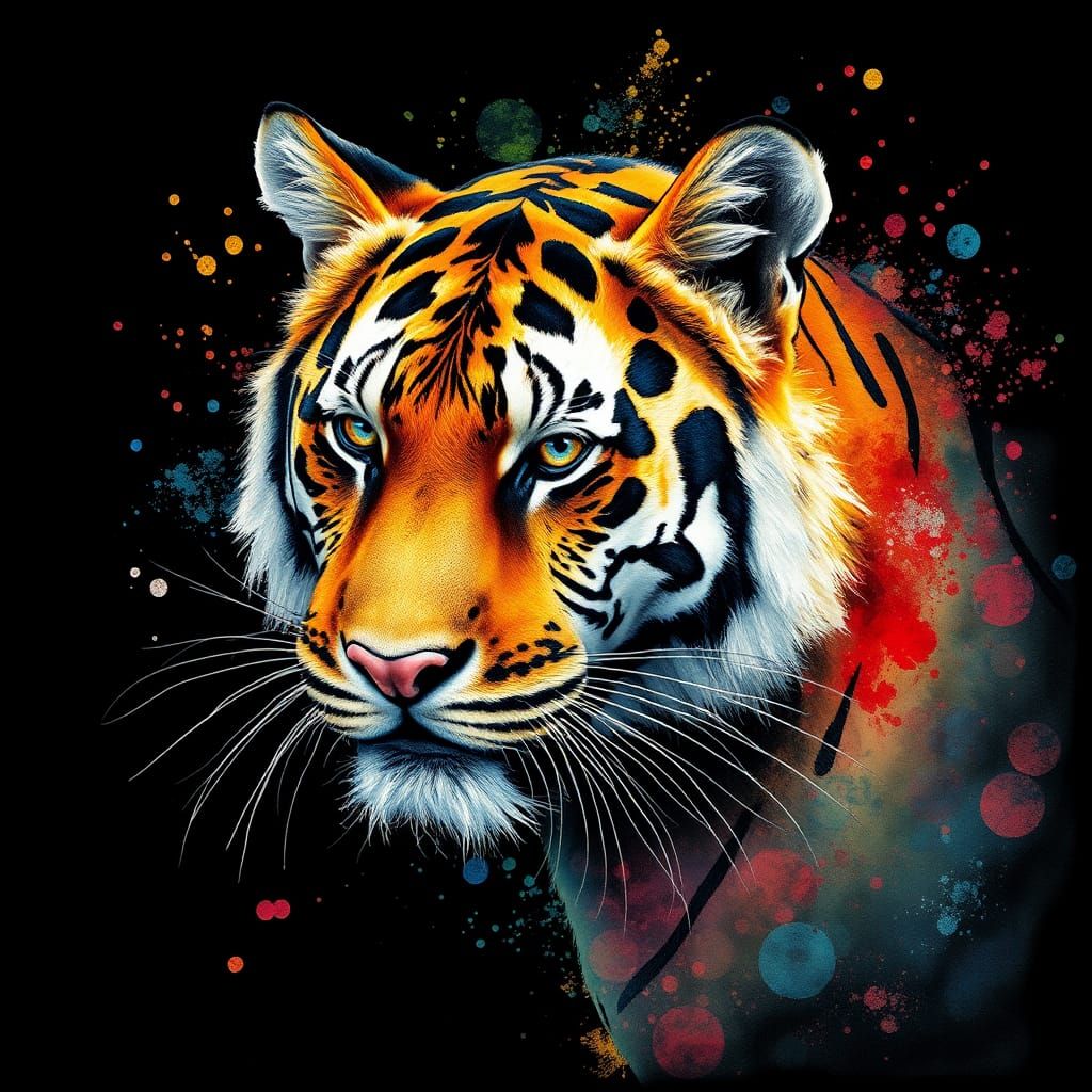 Tasmanian Tiger with Iridescent Ink Splatters