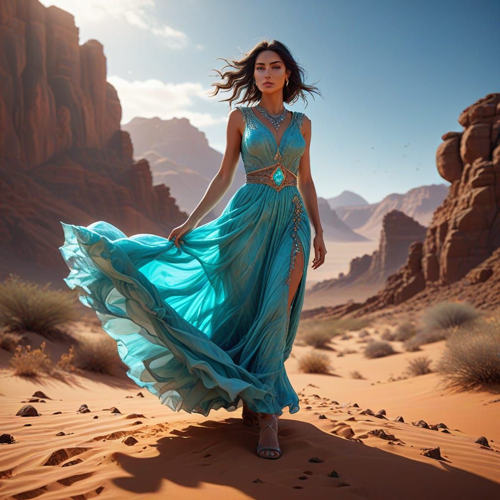 Whimsical Desert Goddess in Turquoise Splendor