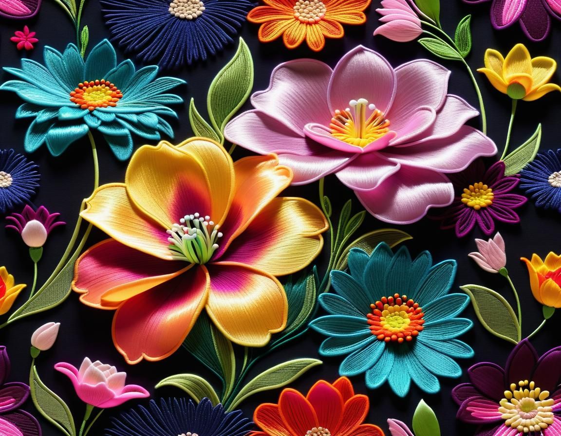 Cosmic Embroidery: 3D Flowers in Deep Space