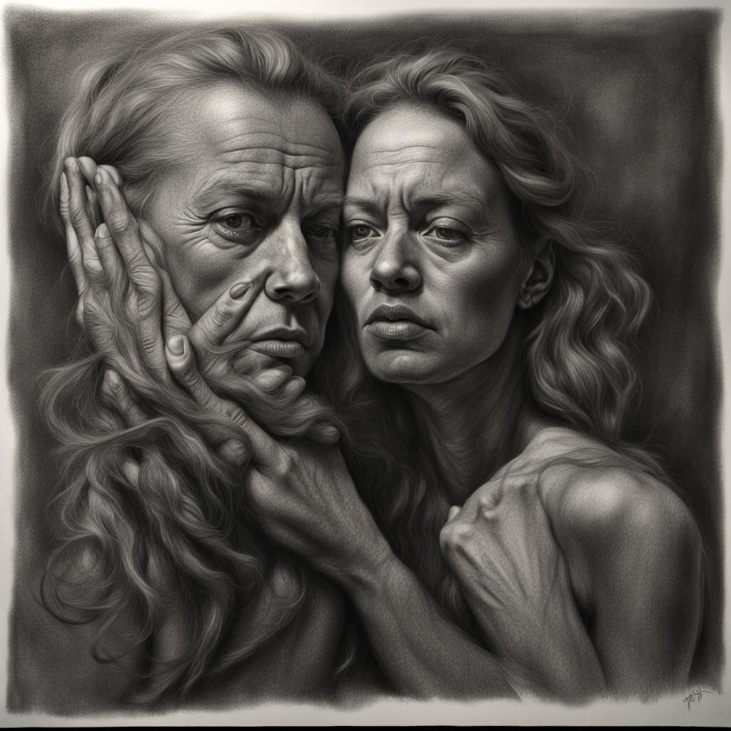 Hyperdetailed Charcoal Drawing of Opposites