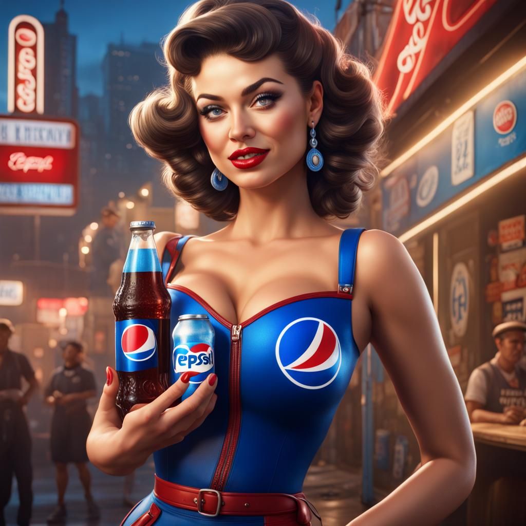 Hyperrealistic Pepsi Cola Pinup Girl: Detailed Digital Art