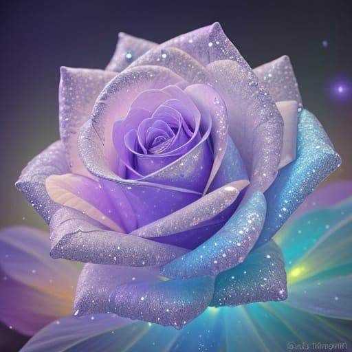 Crystal Rose Glowing with Stardust in Mystical Bokeh