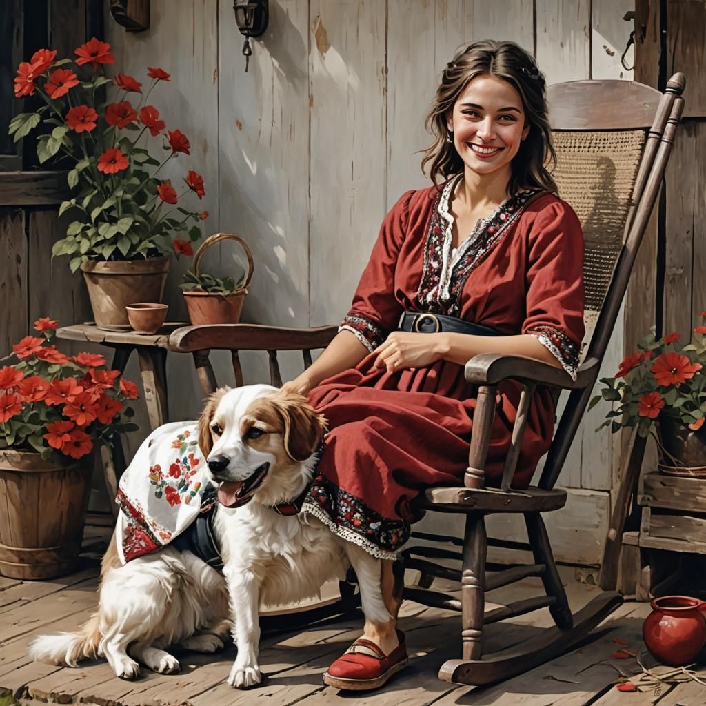 Charming Country Cottage with Woman in White Dress