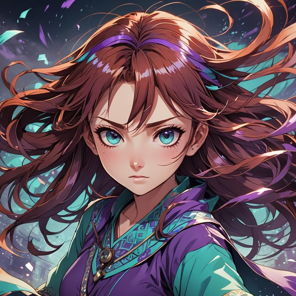 Cyberpunk Goddess Blown by Turbulent Winds in Vibrant Anime...