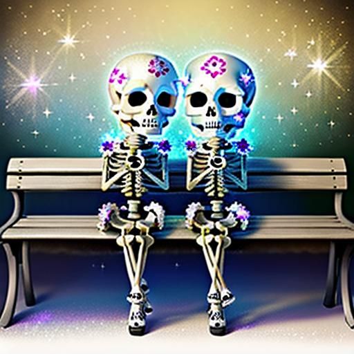 Chibi Sugar Skull Skeleton with Flowers, Oil Painting