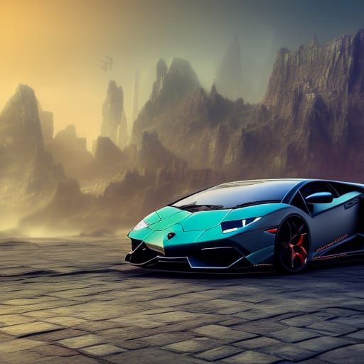 Detailed Matte Painting of a Lamborghini