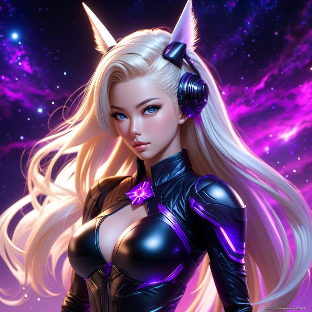 Nebula Drifter: Detailed Portrait in Neon