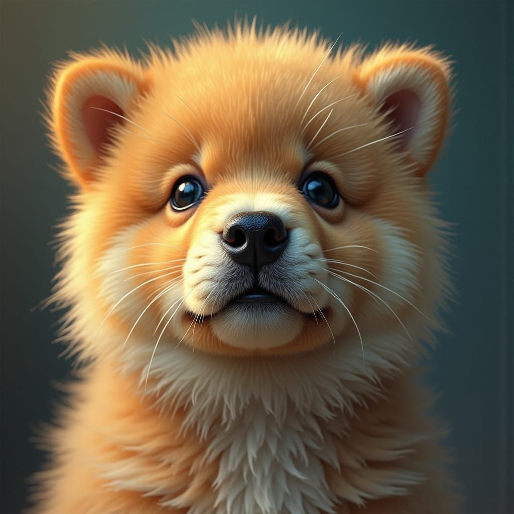 Golden Spitz in Starry Sky, Holographic Illustration