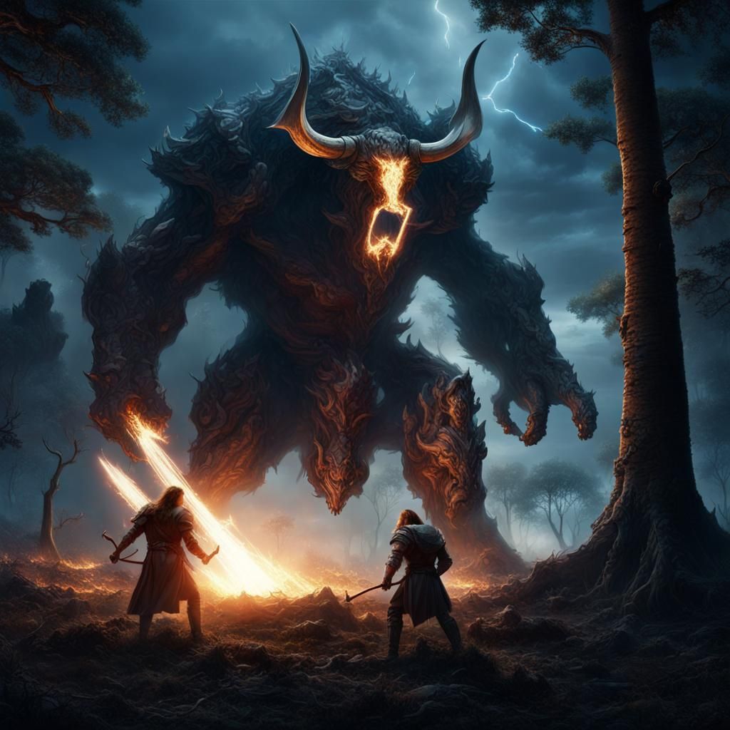 Epic Battle Between Warrior and Minotaur