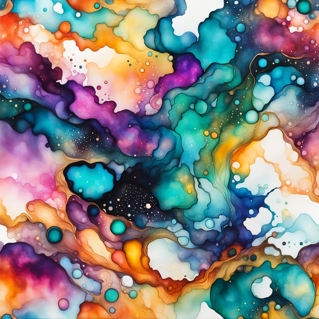 Ethereal Celestial Dreamscape in Alcohol Ink Style