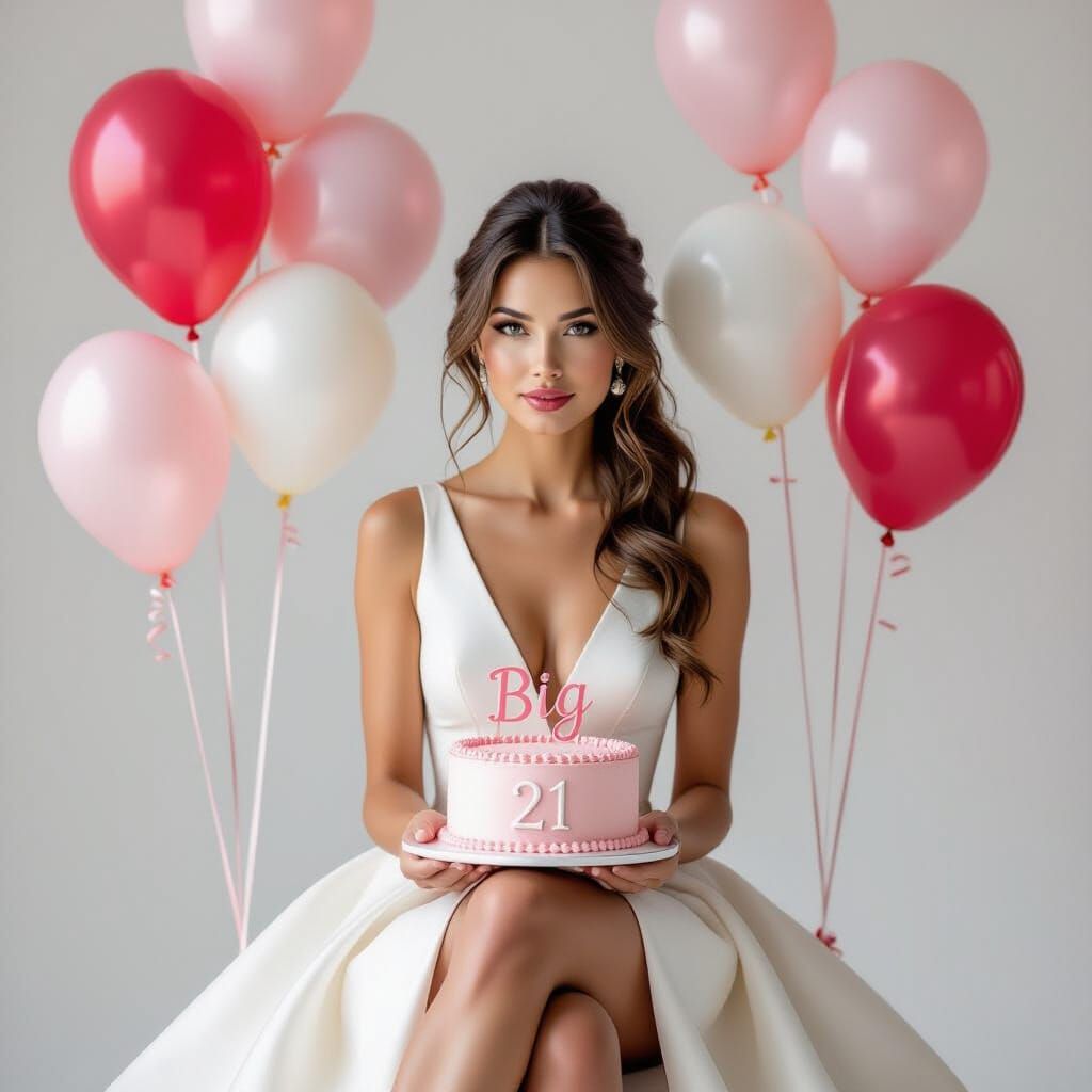 Woman's 21st Birthday Photo Shoot with Pink Cake