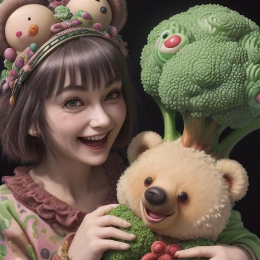 Laughing Broccoli with Animal Balloons: 3D Render