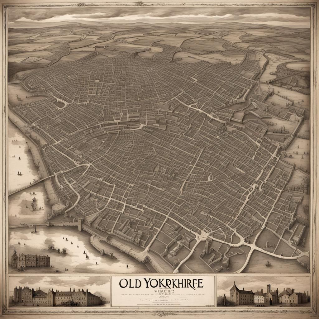 Yorkshire Town Map 1822 in Gouache Style