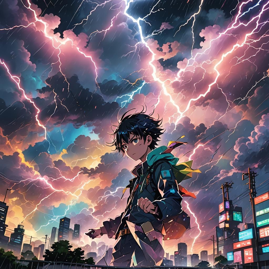 Vibrant Rainbow Anime Key Visual in Manga Style