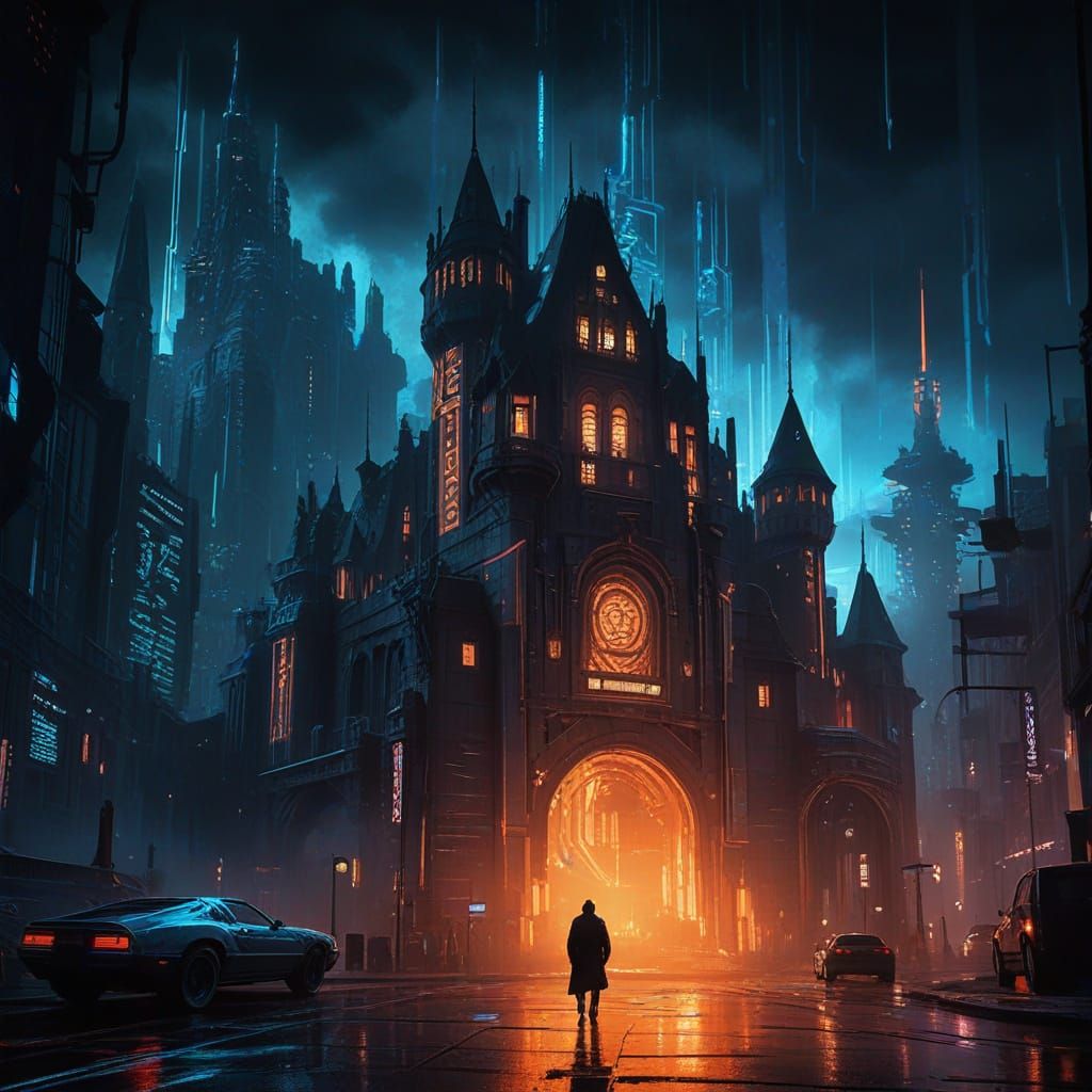 Disney Castle in Tron Aesthetic with Tron