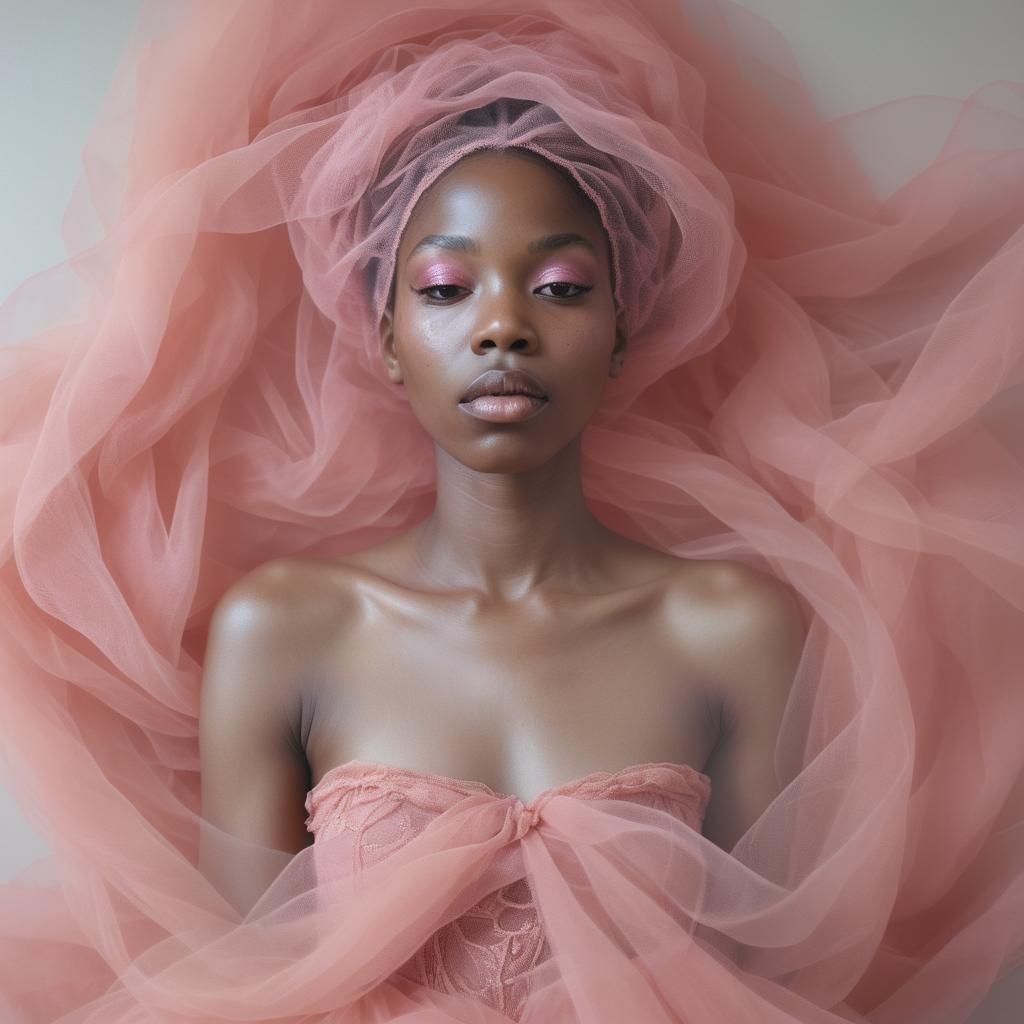 Ethereal Pink Tulle Portrait of a Black Woman