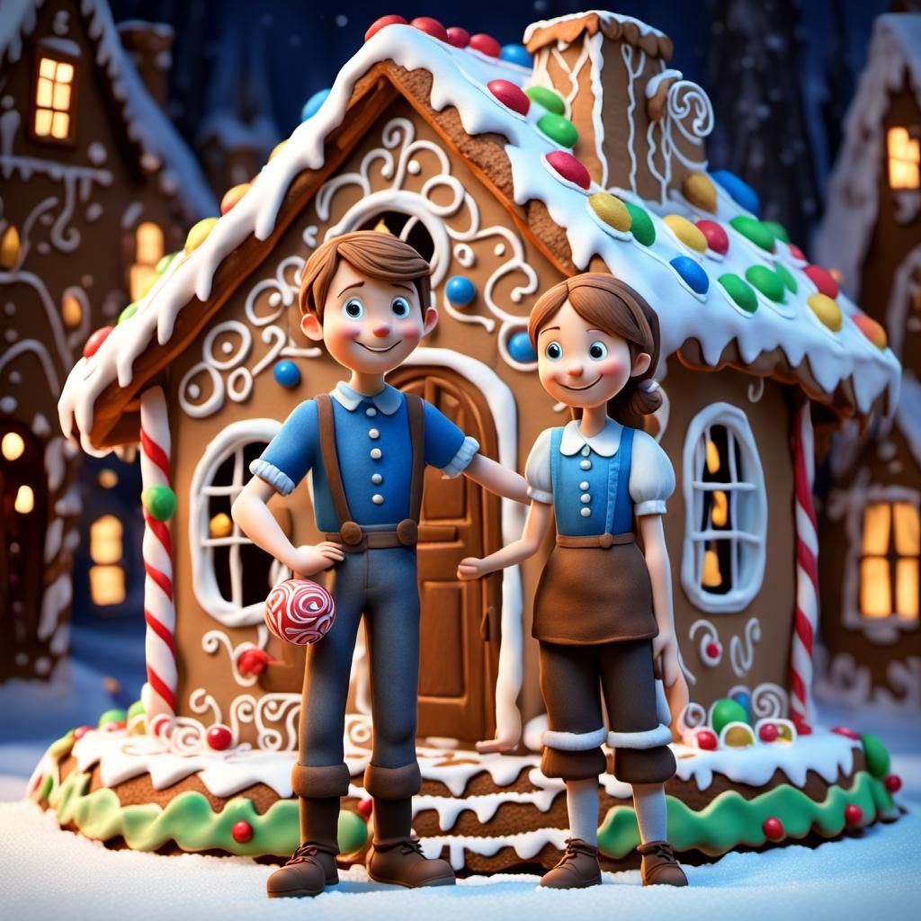 Hansel and Gretel Gingerbread House in Pixar Style