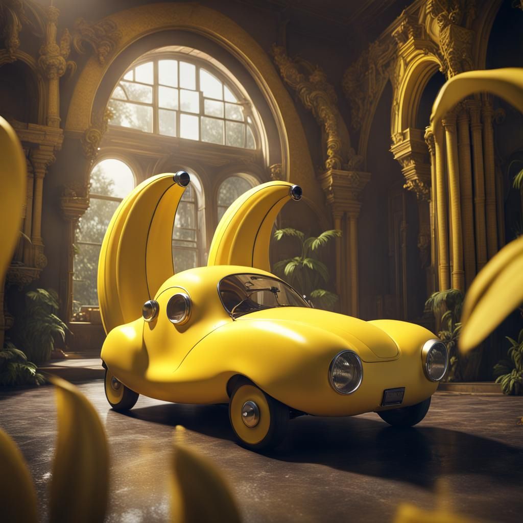 Banana Car on Wheels: Detailed Matte Painting