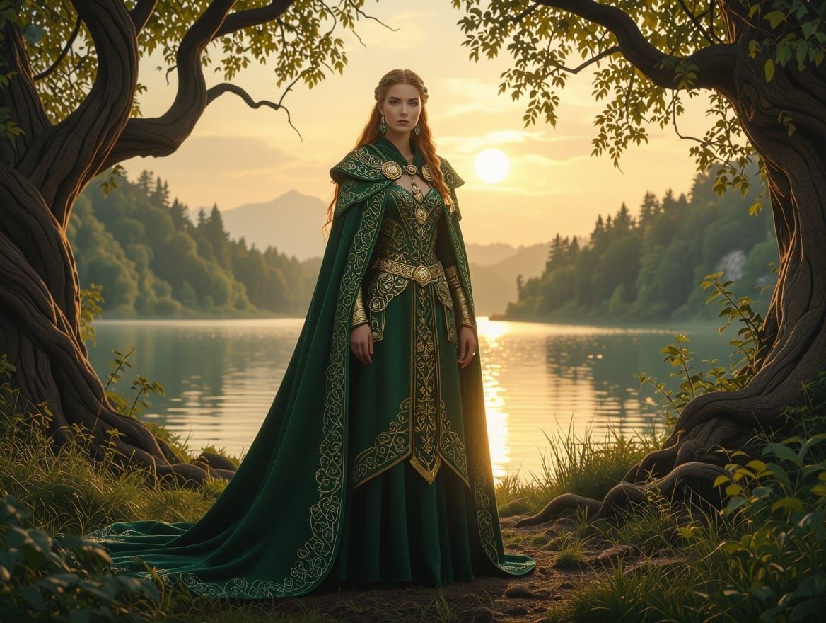 Regal Norse Celtic Goddess in Ancient Forest Landscape