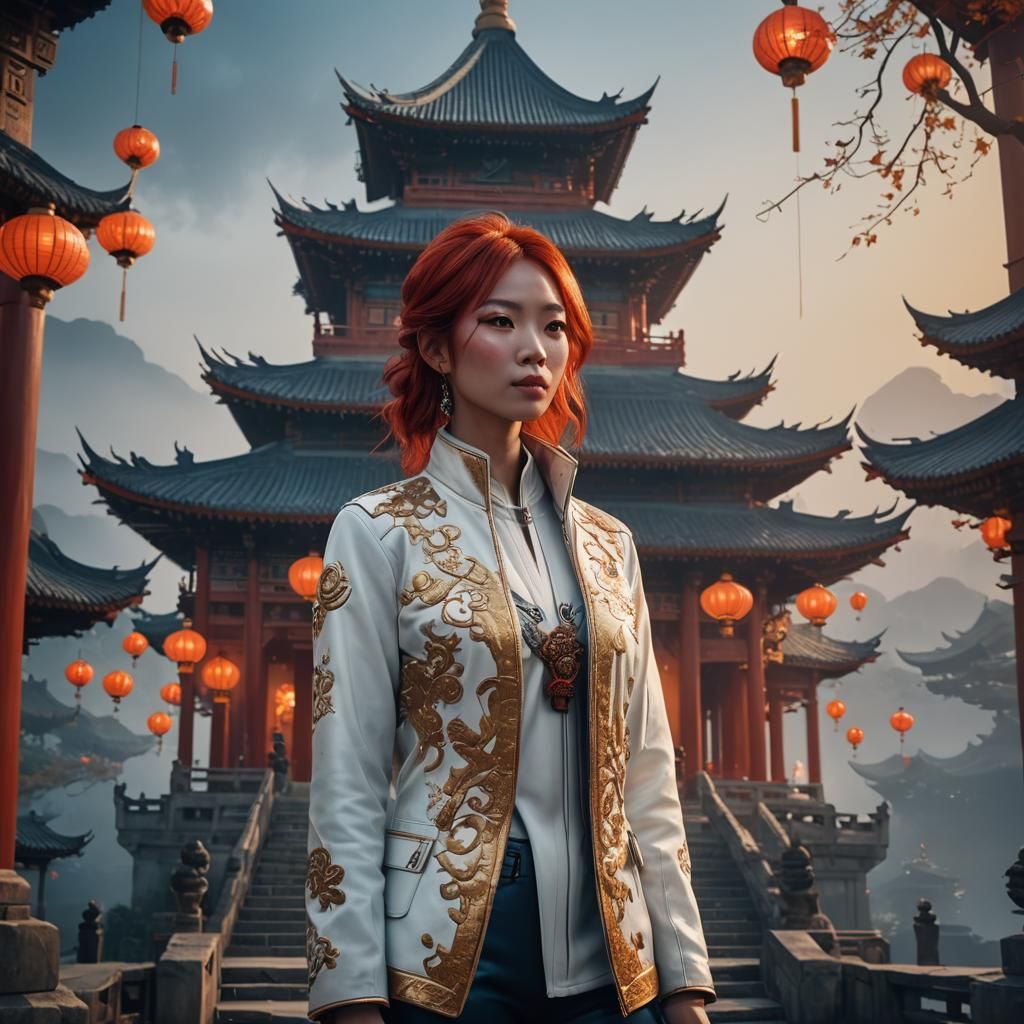 Girl in China with Red Hair: Fantasy Concept Art