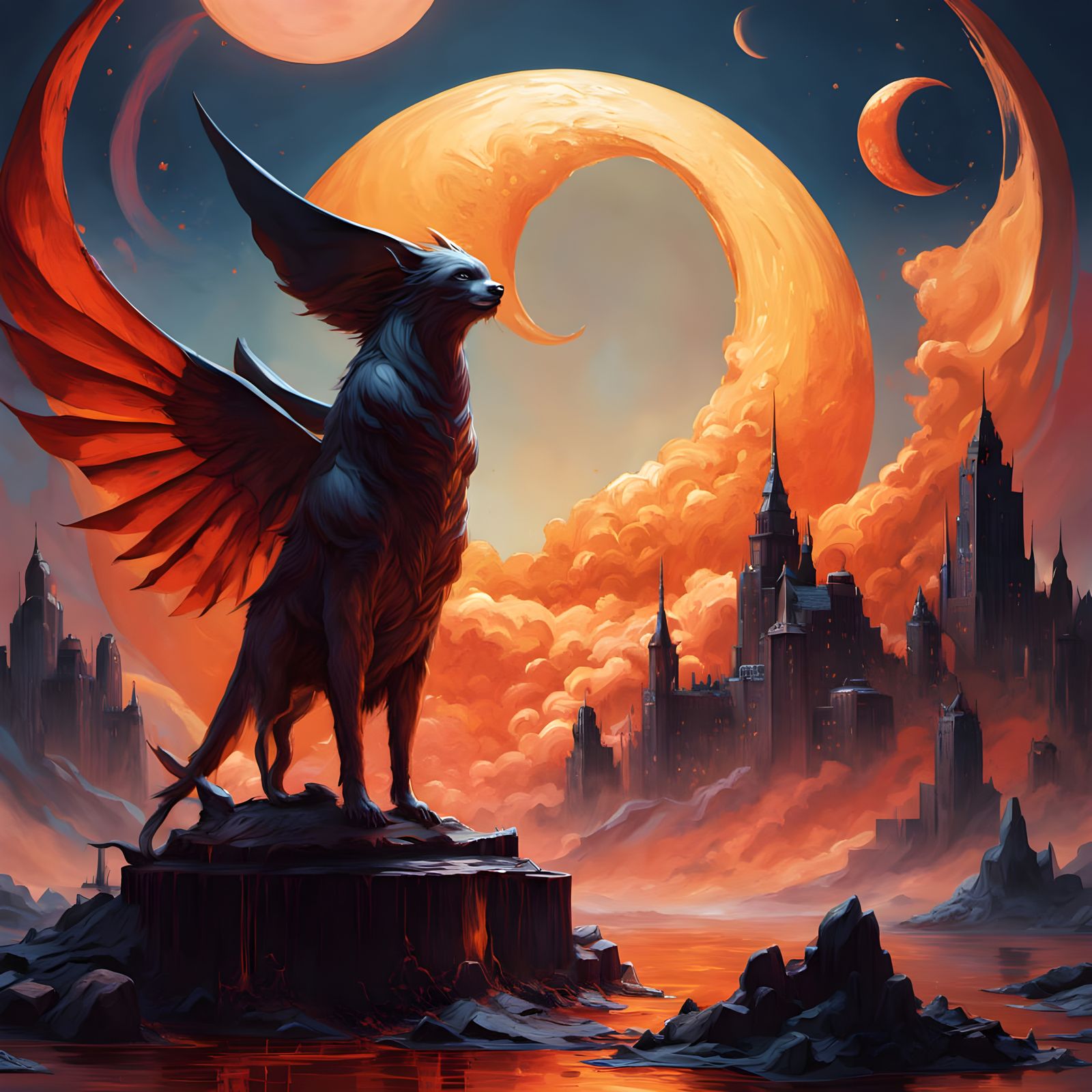 Deity Silhouette with Post-Apocalyptic Pixel Art