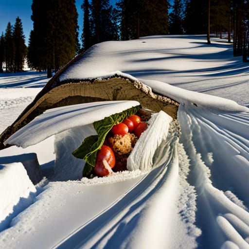 Buried Caesar Salad in Snow