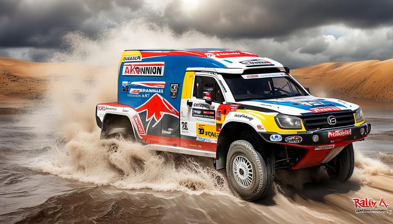 Dakar Rally Truck in Desert, Hyperrealistic Art