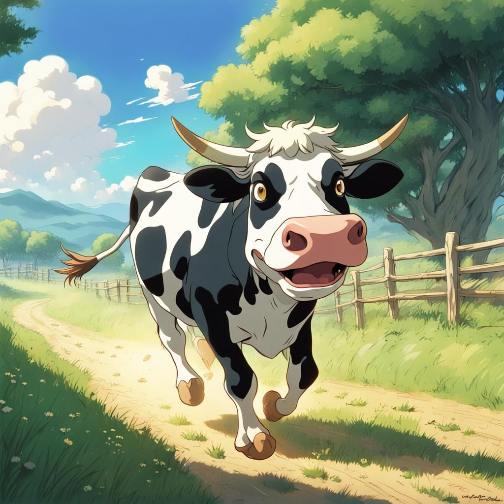 Cow's Fiery Farts: A Studio Ghibli Anime Scene