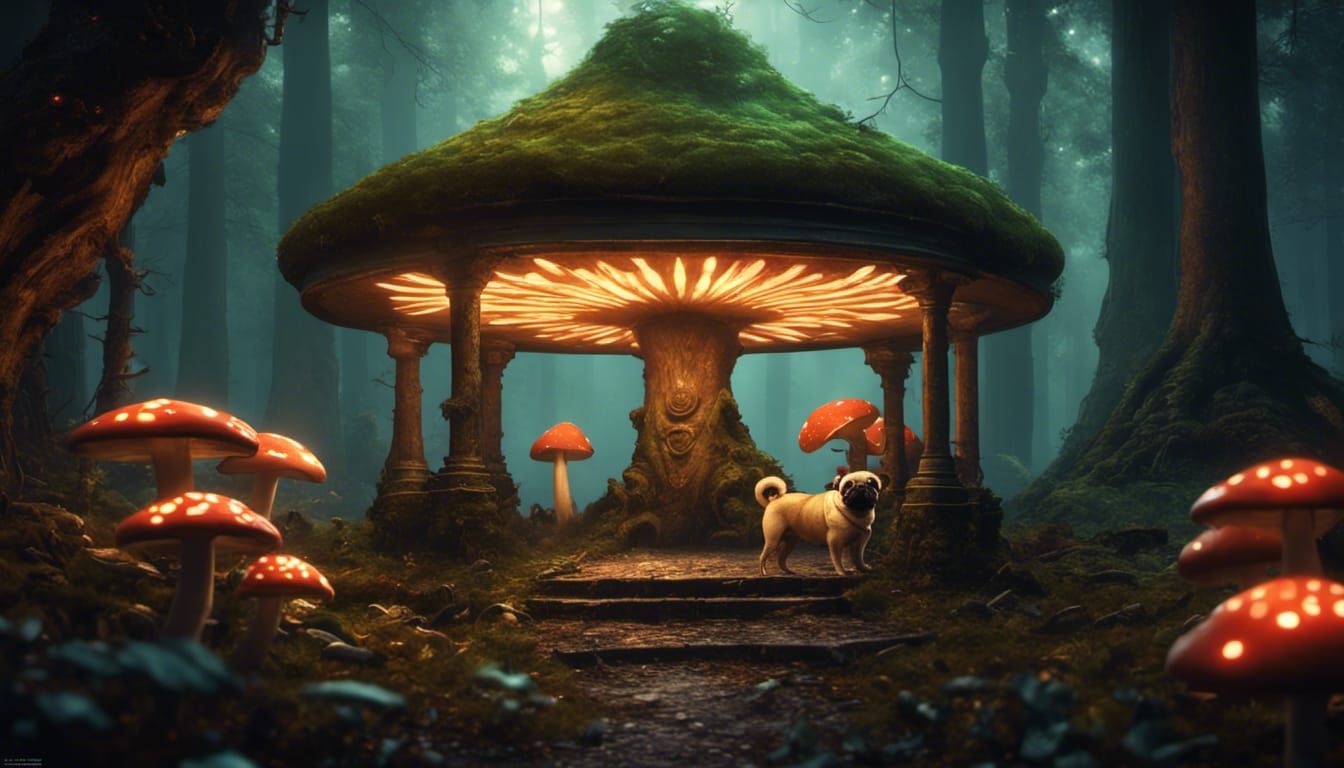 Pug's Dark Fantasy Mushroom Gazebo Adventure