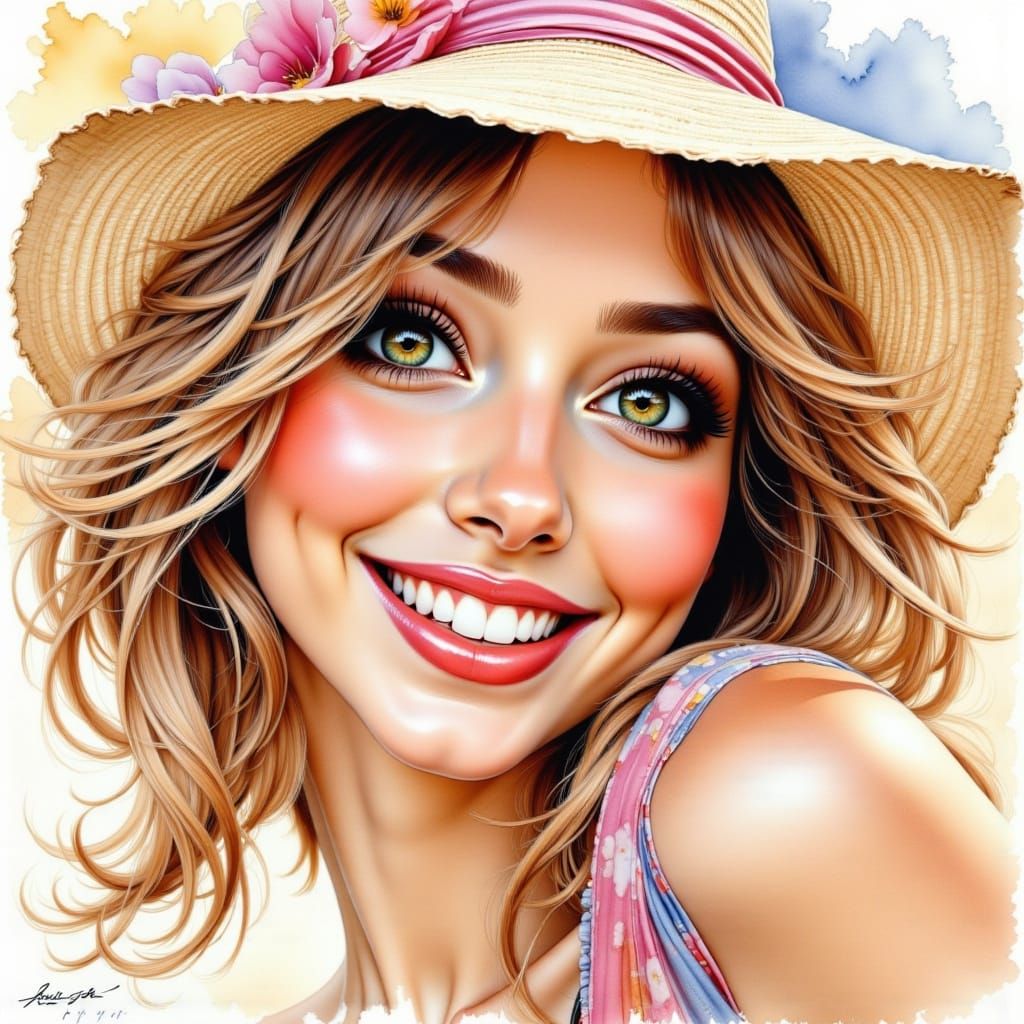 Sassy Movie Star in Watercolor Portrait