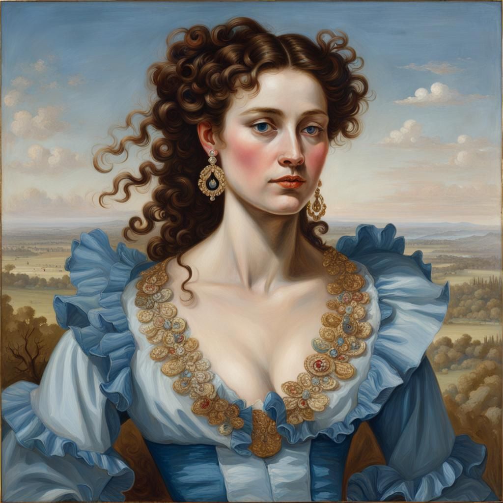 Portrait of Woman with Blue Eyes, Oil Painting Style