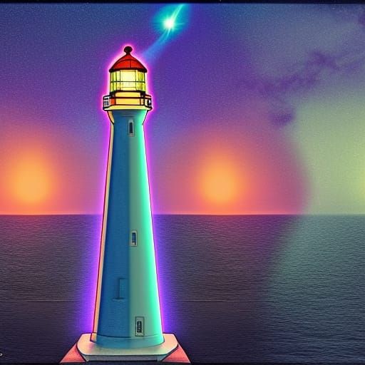 Astral Lighthouses in Psychedelic Cosmic Illustration