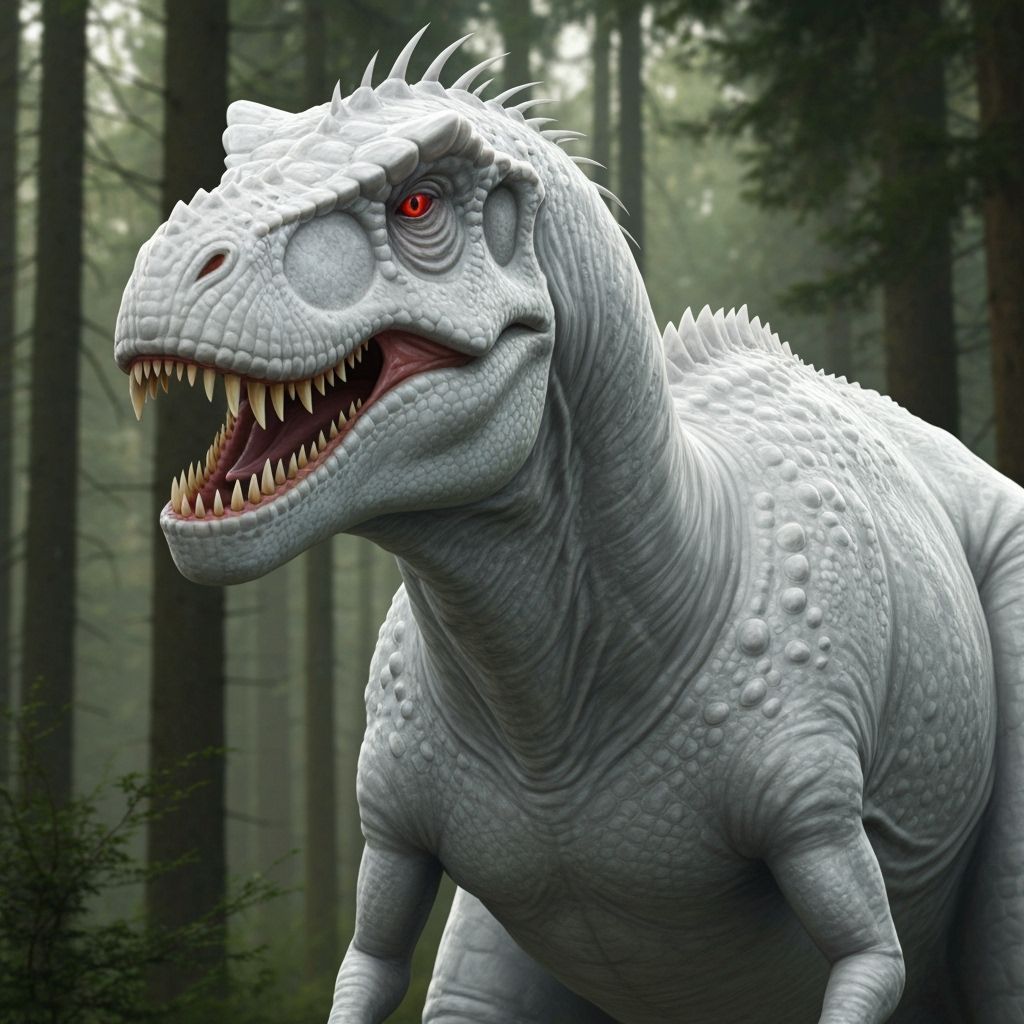 Fearsome White Theropod Dinosaur in Detailed Forest