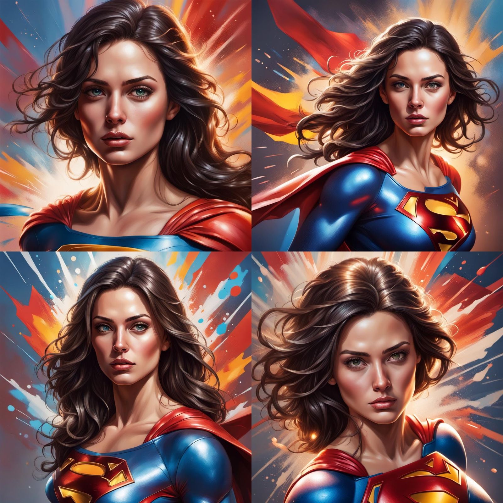 Brunette Superwoman: Hyperrealistic Splash Art Portrait