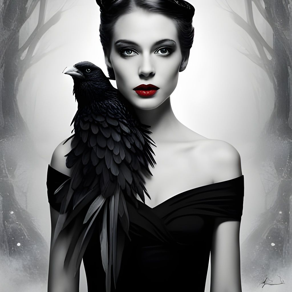 Fantasy Girl Portrait with Raven Dress