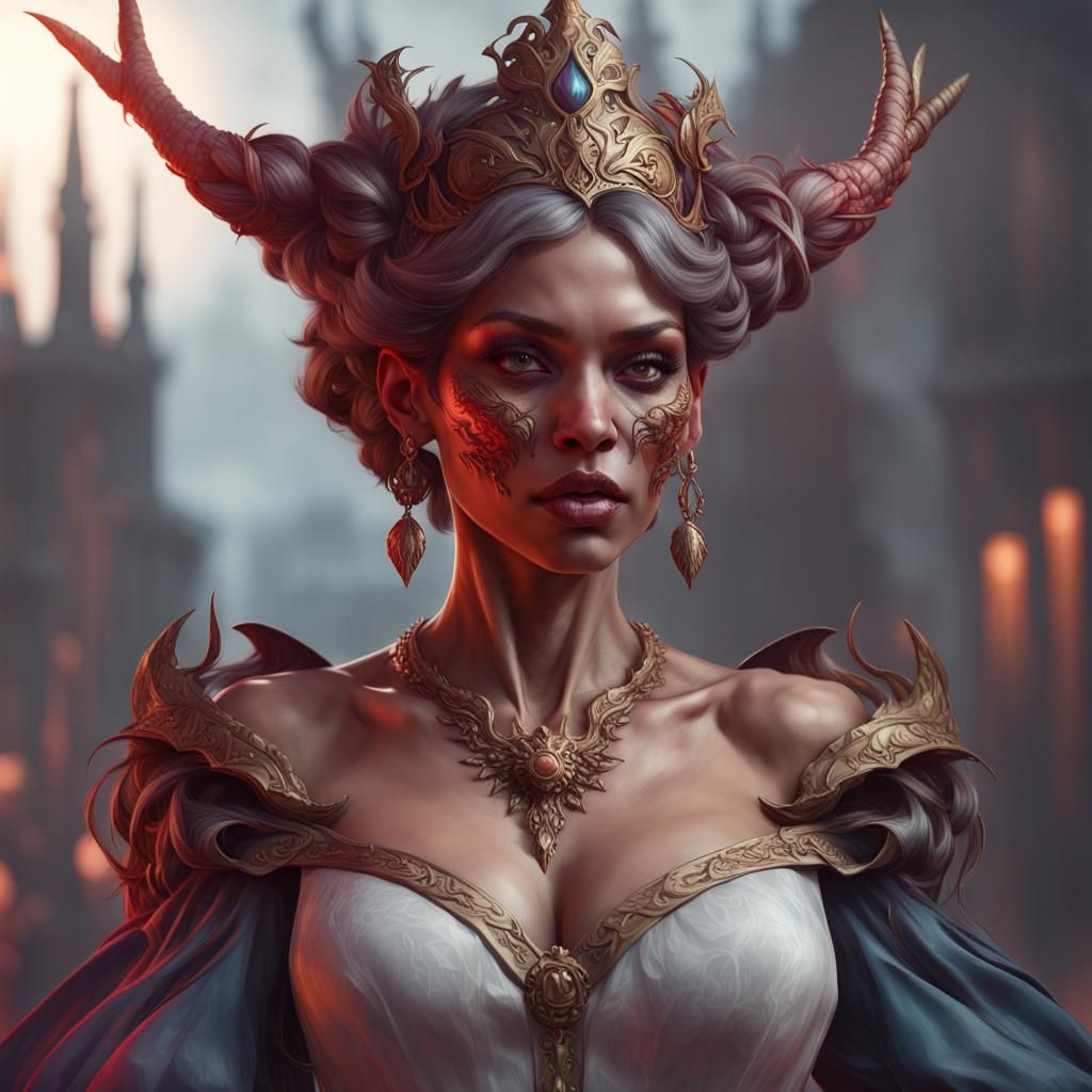 Detailed Portrait of a Demonic Cat Queen