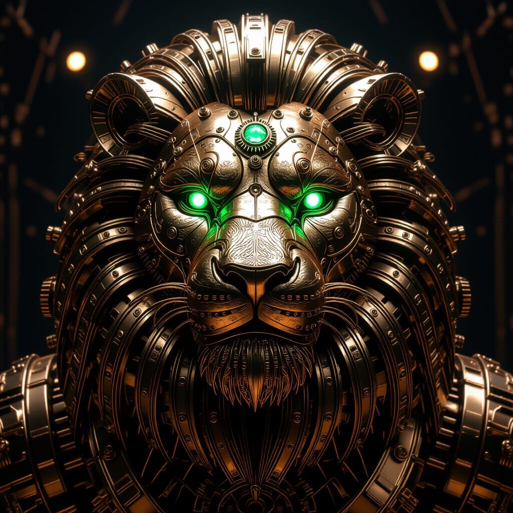 Steampunk Lion of Brass and Copper Gears