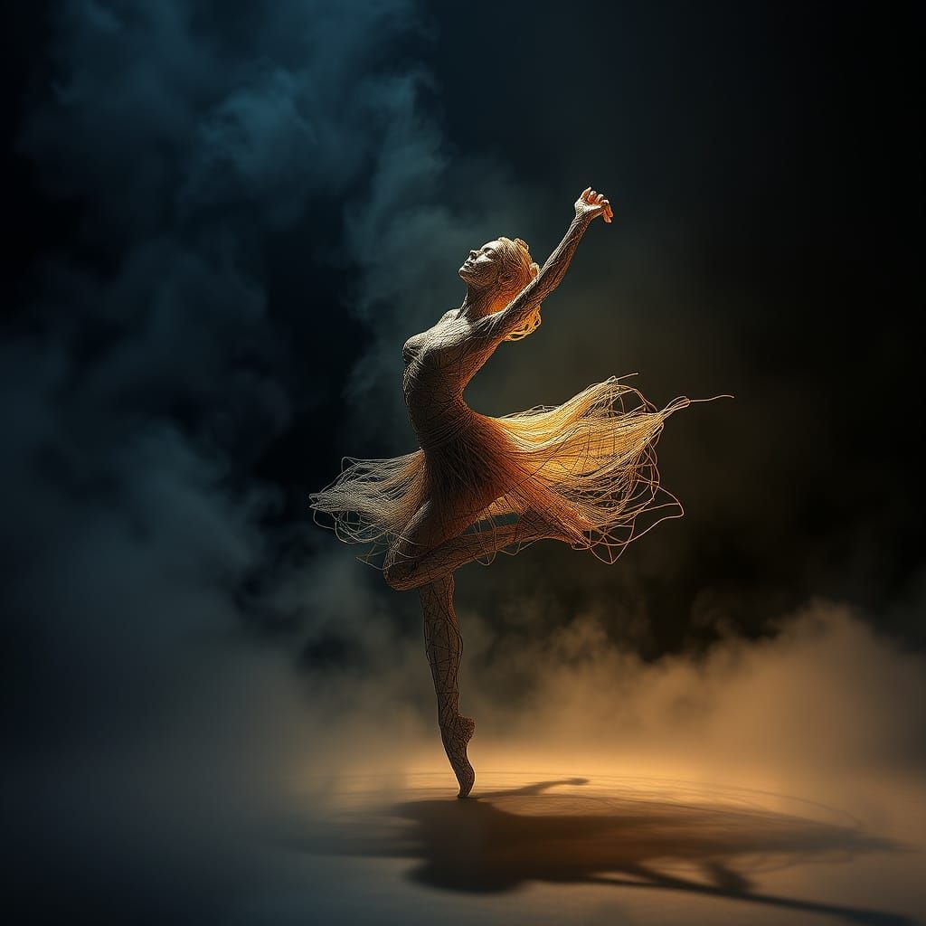 Dramatic Wire Dancer Sculpture in Digital Matte Painting