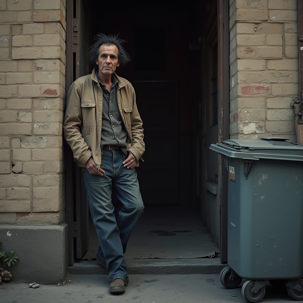 Hyper Realistic Photo of Man in Rundown Tenement