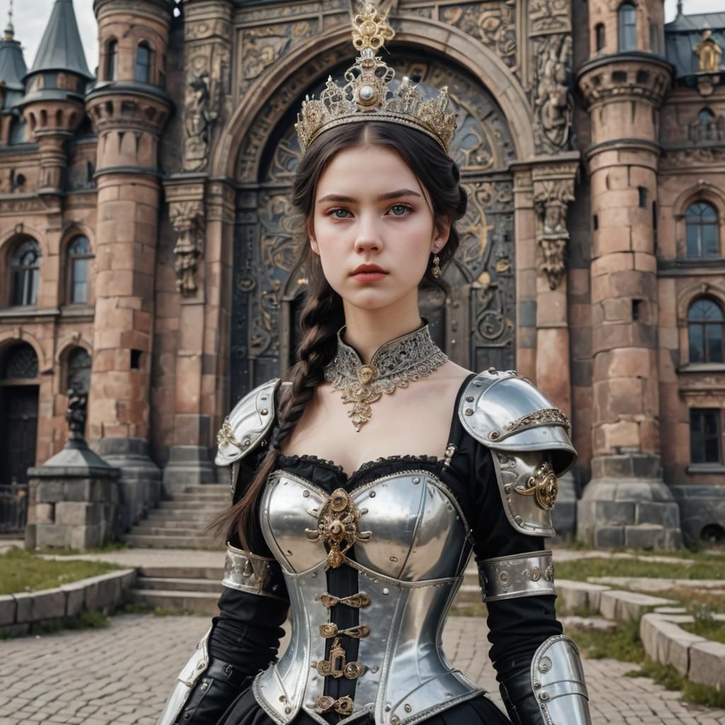 Steampunk Russian Woman in Palace Landscape