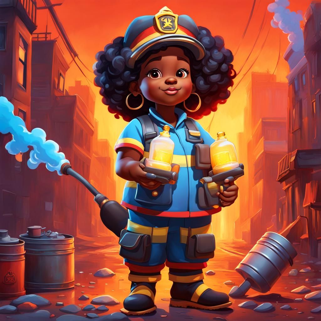 Girl as Firefighter in Graffiti Street Art