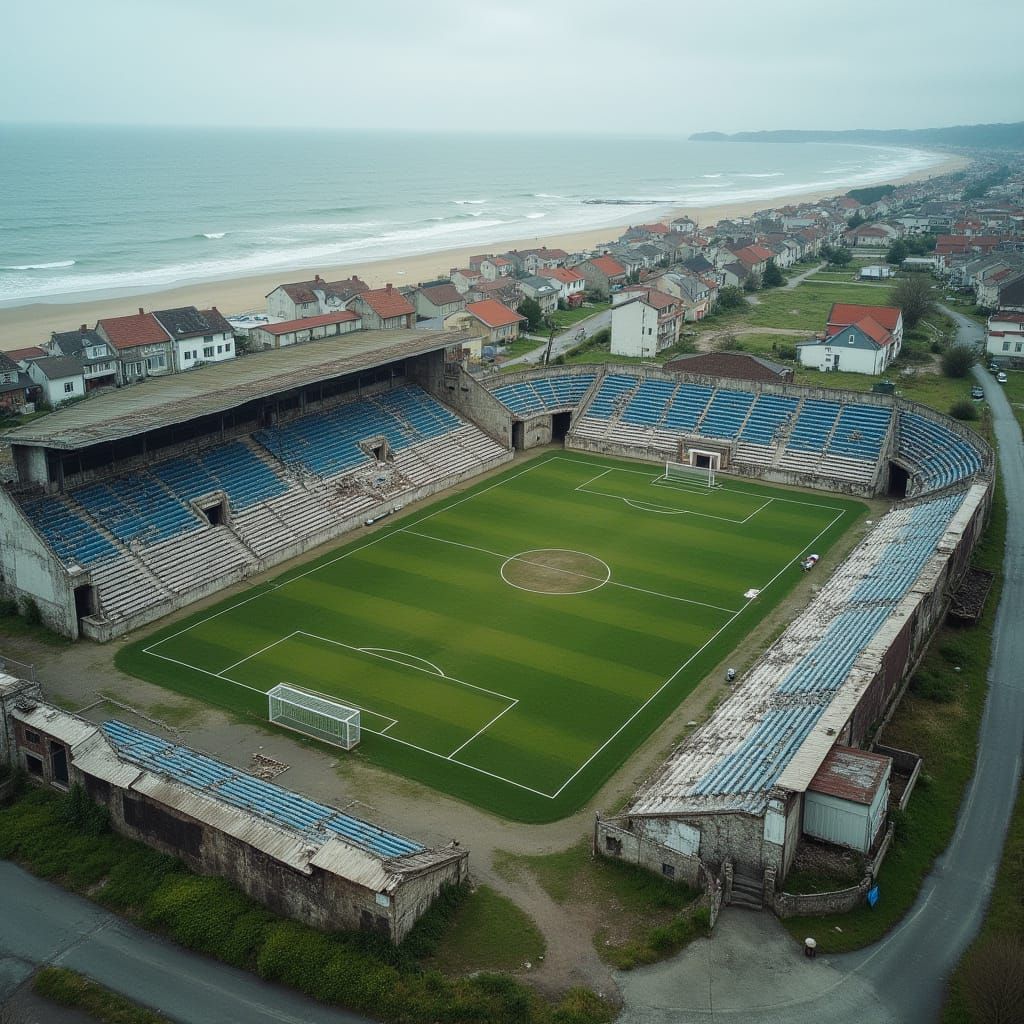 Weathered Seaside Stadium Aerial View