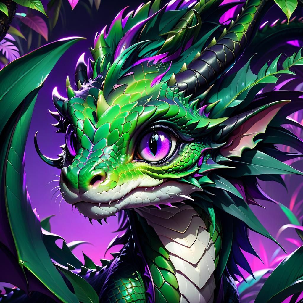 Synthwave Jungle Dragon Portrait in 16k Resolution